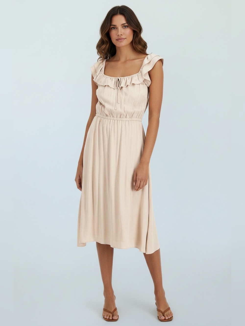 INC International Concepts NWT Square Neckline Metallic Dress Toasted Twine Med